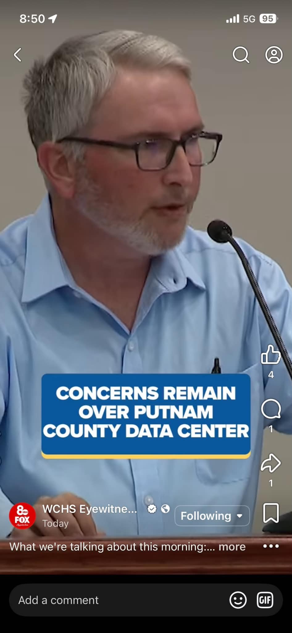 Michael Mosteller speaking at the county commission about data centers